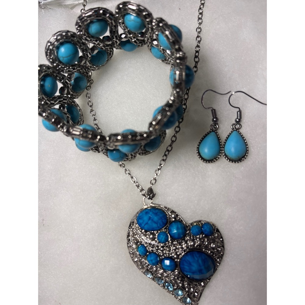 3 pc Southwestern  Bohemian Jewelry Set Women OS Turquoise Blue Good Heart